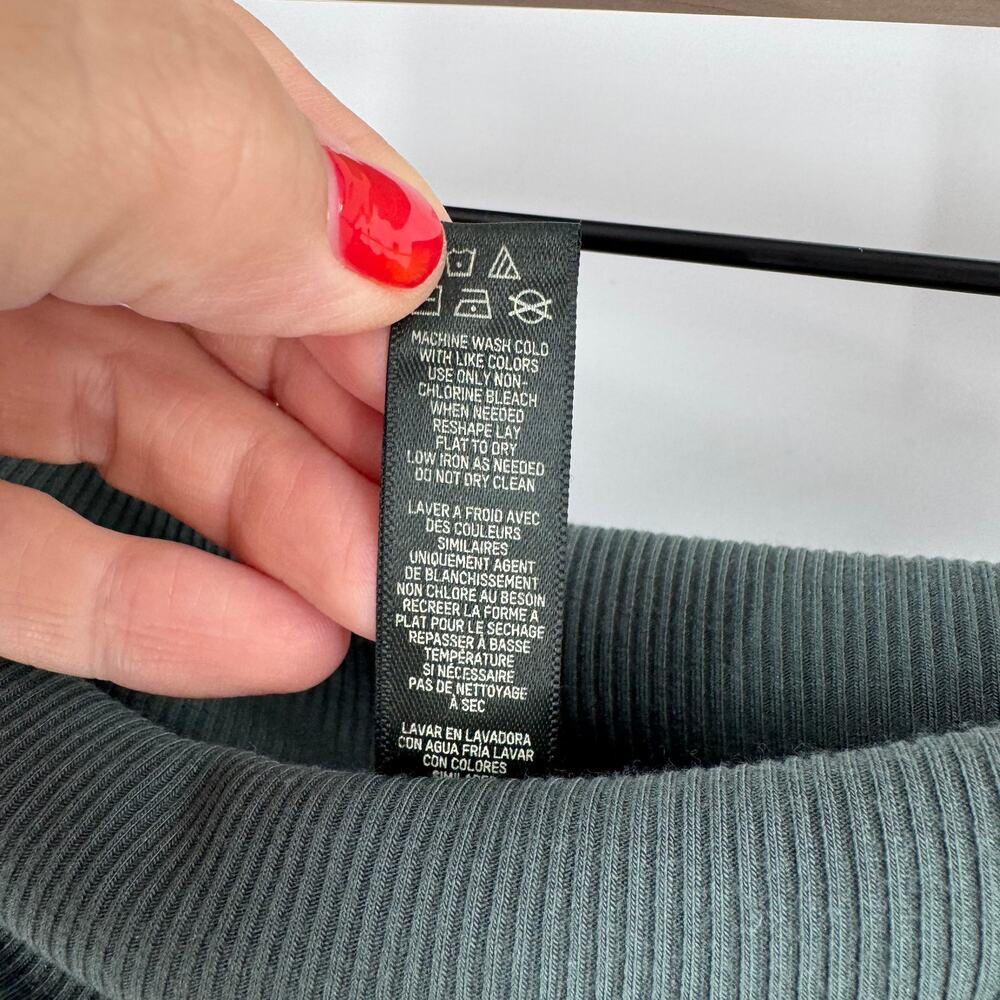 SKIMS Ribbed Foldover Pants Green Wide Leg Lounge Yoga Casual Women’s Size L - Picture 4 of 6